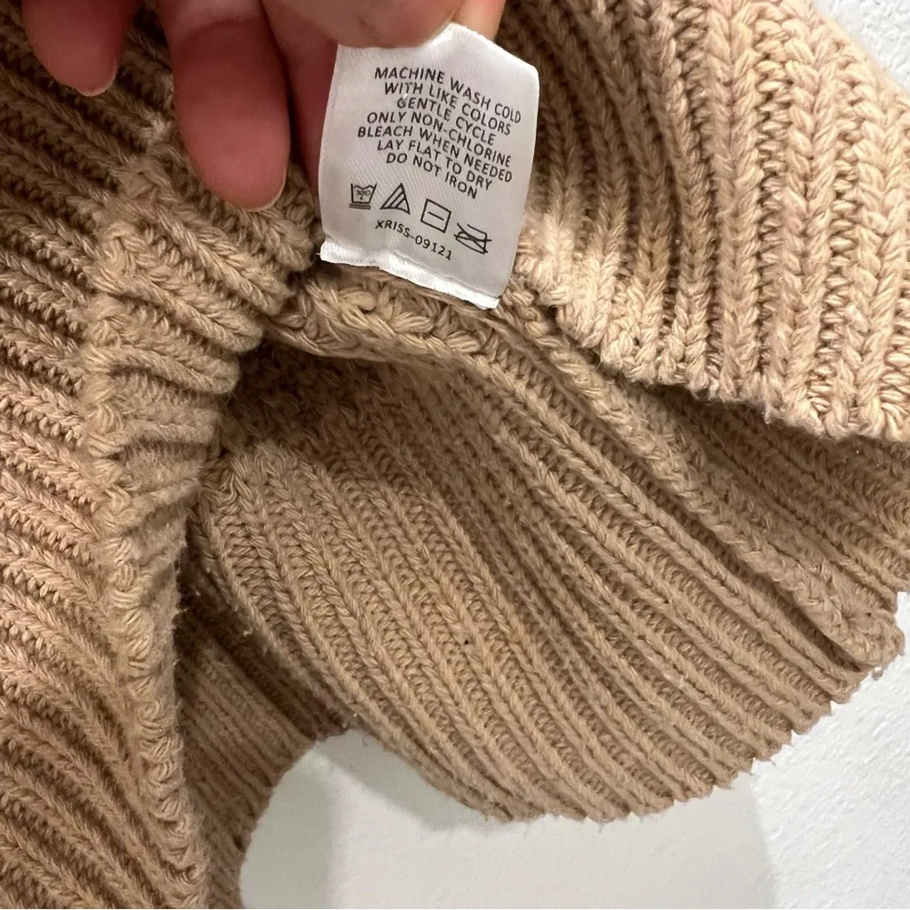 Mudpie Randi Waffle Knit Cowl Neck Sweater beige tan Size‎ Large
